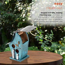 Load image into Gallery viewer, 12 in. Tall Outdoor Hanging Wood and Metal Birdhouse, Blue
