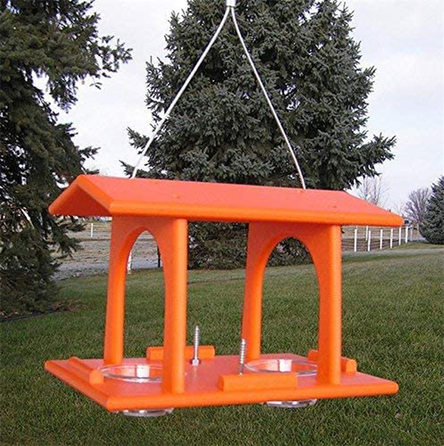 Amish Premium Poly Oriole Bird-Feeder, Outdoor Hanging Feeder with 2 Jelly Cups and 2 Fruit Rods, American Made, Bright Orange